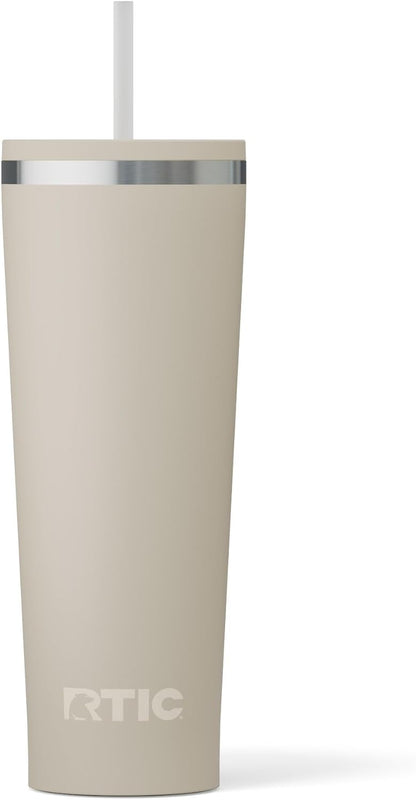 RTIC 20oz Everyday Tumbler Insulated Stainless Steel Portable Travel Coffee Cup with Straw, Ceramic Lining, Spill-Resistant Lid, BPA-Free, Hot and Cold Drink, Beach