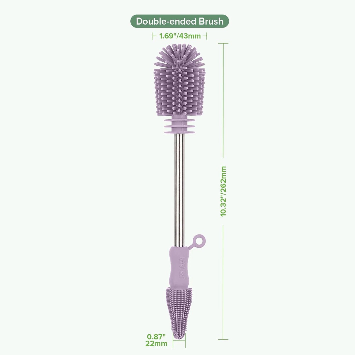 Haakaa Silicone Cleaning Brush for Baby Bottles and Crevices, Double-Ended Bottle Brush for Breast Pumps, Milk Collectors, Nipples and Breastmilk Storage Bags, Food-Grade Silicone, Pea Green, 1 Pack