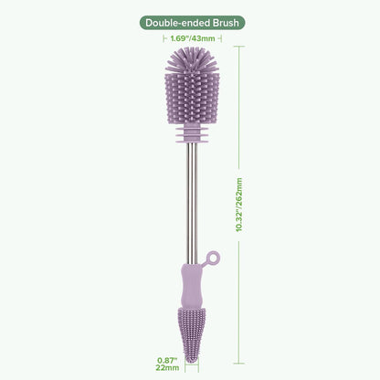 Haakaa Silicone Cleaning Brush for Baby Bottles and Crevices, Double-Ended Bottle Brush for Breast Pumps, Milk Collectors, Nipples and Breastmilk Storage Bags, Food-Grade Silicone, Pea Green, 1 Pack