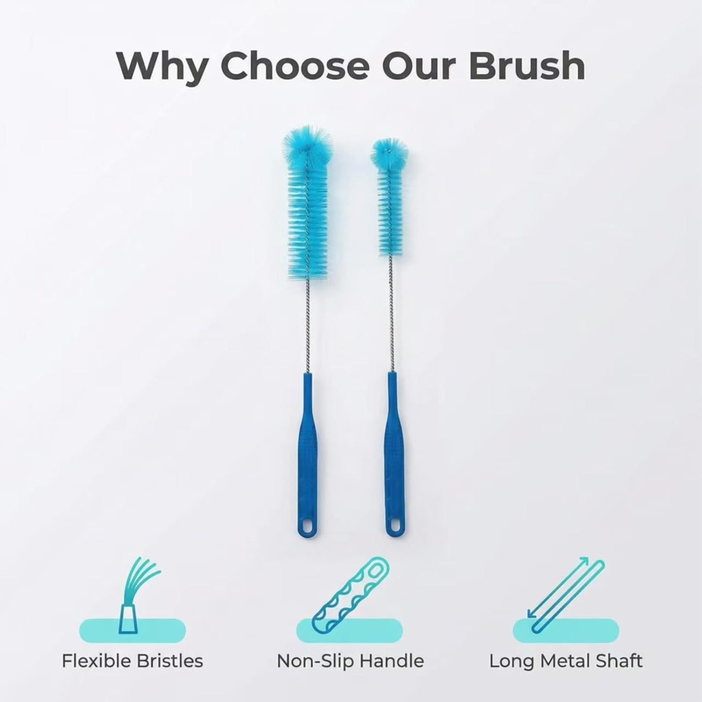 15.5 Inch Long Bottle Brush with 360° Rotating Head - Soft Bristles for Washing Glass, Narrow Neck Bottles, Wine Bottles, Vase, Hummingbird Feeder, Dishwasher Hose & Aquarium Tube, 2 Pack