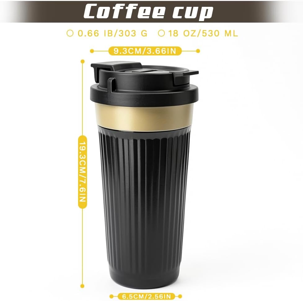 SPLMIFA Vacuum-Insulated Stainless Steel Travel Coffee Mug, Leak-Proof Reusable Coffee Cup with Lid - Keep Hot & Cold Drinks for Hours, Durable Insulated Tumbler for Men & Women(3rd-Black, 12OZ)