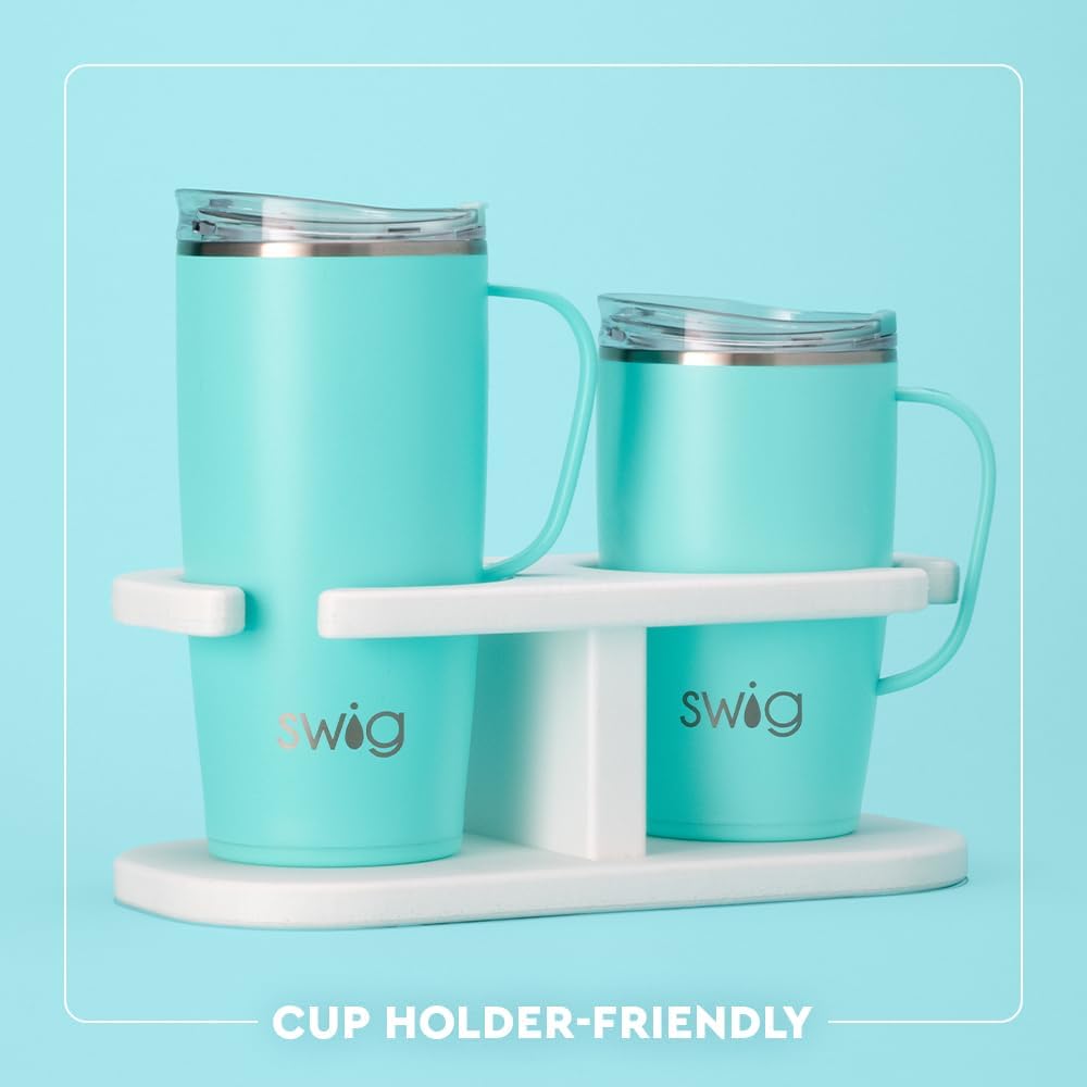 Swig Life 18oz Travel Mug, Insulated Tumbler with Handle and Lid, Cup Holder Friendly, Dishwasher Safe, Stainless Steel, Travel Coffee Cup (Honey Meadow)