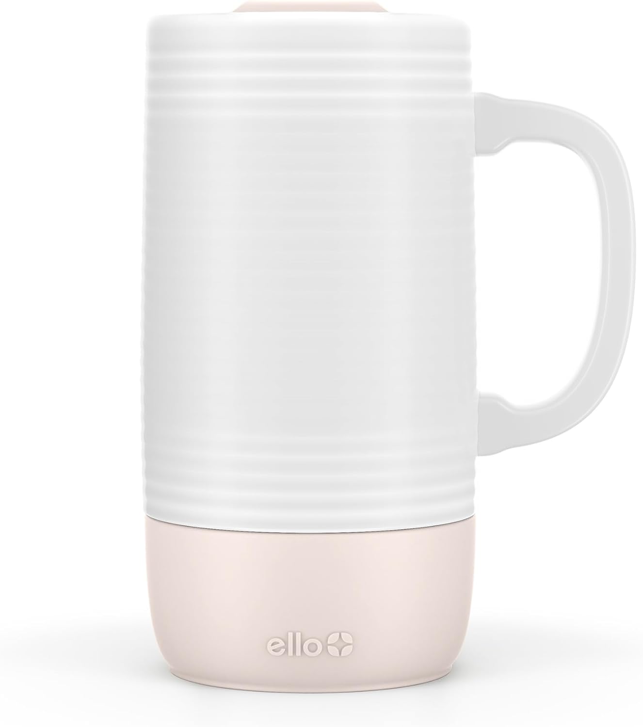 Ello Jane 18oz Ceramic Travel Mug with Handle, Splash-Resistant Slider Lid and Built-in Coaster, Perfect for Coffee and Tea, BPA Free, Dishwasher Safe, Gift for Him Her Mother's Day Birthday, Sandbar