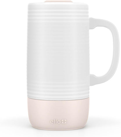 Ello Jane 18oz Ceramic Travel Mug with Handle, Splash-Resistant Slider Lid and Built-in Coaster, Perfect for Coffee and Tea, BPA Free, Dishwasher Safe, Gift for Him Her Mother's Day Birthday, Sandbar