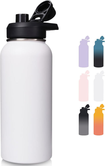 Fijinhom 24 oz Insulated Water Bottle with Handle, 304 Stainless Steel Water Bottles with Wide Mouth, Double Wall Vacuum Sports Water Bottle, BPA Free, Keep Cold and Hot, Black | with Handle
