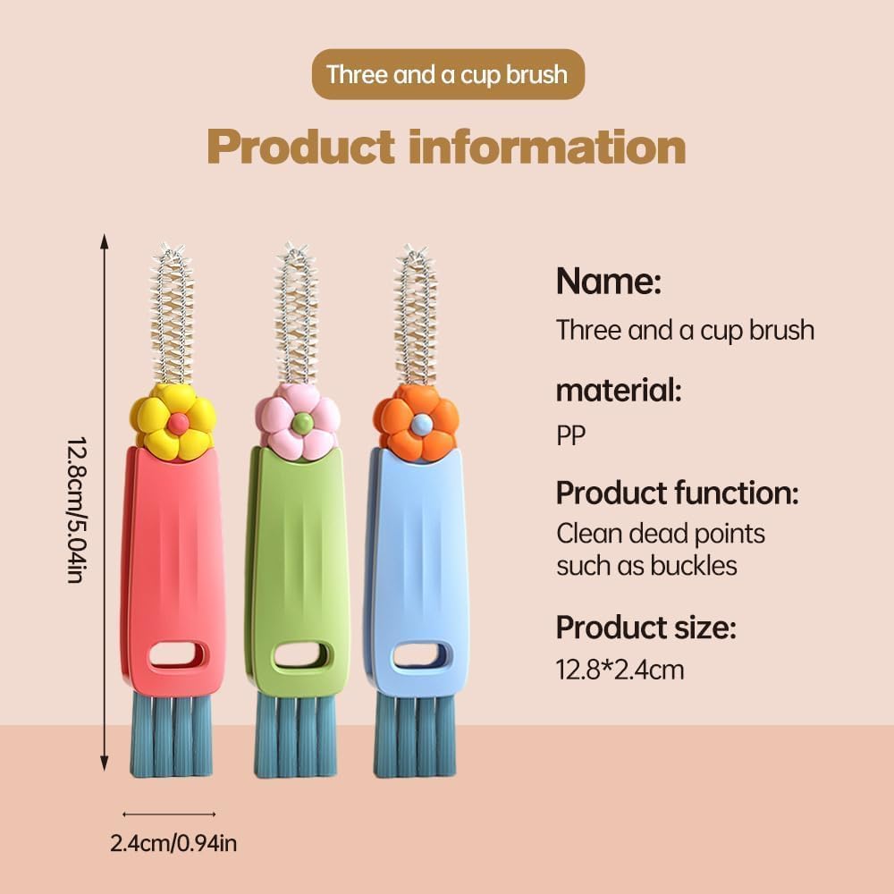 3 in 1 Cup Lid Cleaning Brush, 3 in 1 Multifunctional Cleaning Brush Portable Cup Lid Cleaner for Bottle Gap Tight Spaces Cup, Portable Cup Lid Cleaner with Brush, 3 Pcs