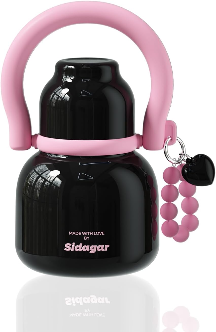 22 oz Water Bottle with Straw and Bowl, Unique Insulated Stainless Steel Tumbler, Spill-proof Reusable BPA-Free Cup, Pilates Wellness Study Travel, with Bonus Strap - Chocolate Black