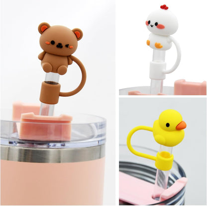 Straw Cover Cap for Stanley Cup,Silicone Straw Topper Compatible with 30&40 Oz Tumbler with Handle,10mm 0.4in Dust-Proof Reusable Straw Tips Lids (5Pcs Straw Cover Animal shape)