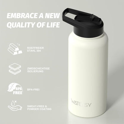 40oz Insulated Water Bottle (Cold for 48 Hrs),BPA Free&Leak Proof,Stainless Steel Water Flask,Water Jug with Straw Spout Lids for Gym,Hiking,Travel,Black Blue