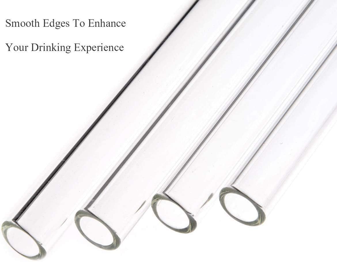 ALINK 8-Pack 7mm Slim Glass Straws, Reusable Clear Skinny Drinking Straws for 20 oz 30 oz RTIC/YETI Tumblers, Tervis, Mason Jars with 2 Cleaning Brush