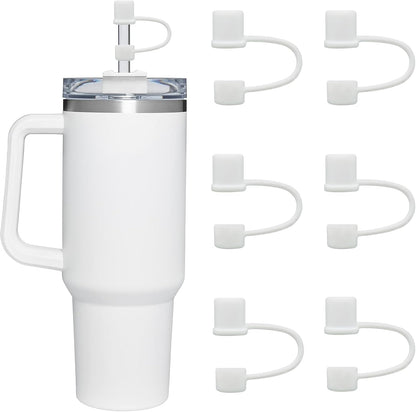 6PCS Silicone Straw Covers Cap Compatible with Stanley Cup 30&40oz Tumbler with Handle 10mm Straw Toppers，Straw Tips Lids Dust-Proof Reusable for Stanley Cup Accessories (White)