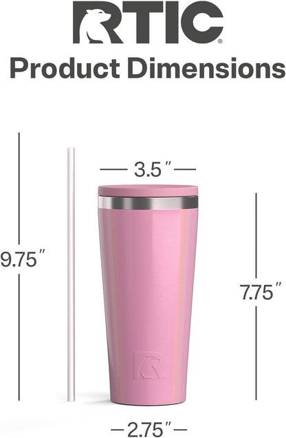 RTIC 20oz Everyday Tumbler Insulated Stainless Steel Portable Travel Coffee Cup with Straw, Ceramic Lining, Spill-Resistant Lid, BPA-Free, Hot and Cold Drink, Beach