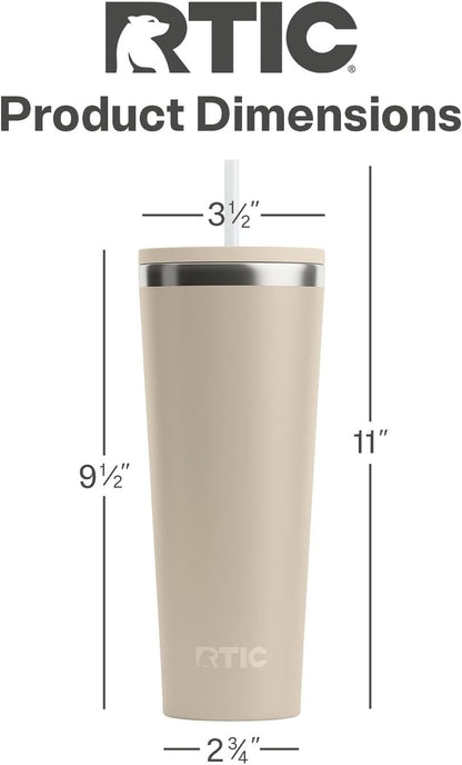 RTIC 20oz Everyday Tumbler Insulated Stainless Steel Portable Travel Coffee Cup with Straw, Ceramic Lining, Spill-Resistant Lid, BPA-Free, Hot and Cold Drink, Beach
