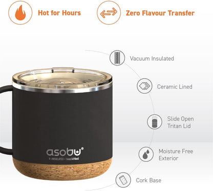 asobu Ultimate Ceramic Travel Mug, 12oz Insulated Stainless Steel Coffee Cup with Handle & Splash-Resistant Lid, Ceramic Lined for Pure Taste, BPA-Free, Double-Wall Vacuum for Hot Drinks