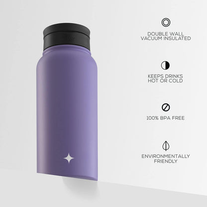 JoyJolt Triple Insulated Water Bottle with Straw Lid AND Flip Lid! 22oz Water Bottle, 12 Hour Hot/Cold Vacuum Insulated Stainless Steel Water Bottle. BPA-Free Leakproof Water Bottles - Thermos Bottle