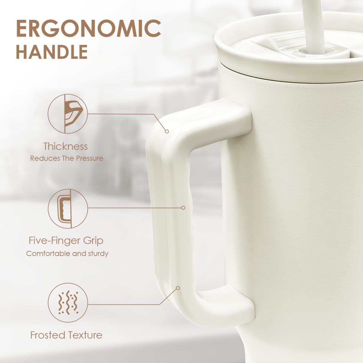 Floral Tumbler with Handle 40oz, Stainless Steel Insulated Tumblers Coffee Travel Mug Cup with Straw, Flower Coffee Cup Gifts for Women Girls, Gift for Her on Christmas Birthday Mothers Day
