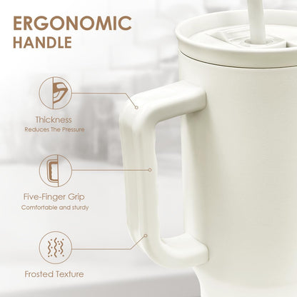 Floral Tumbler with Handle 40oz, Stainless Steel Insulated Tumblers Coffee Travel Mug Cup with Straw, Flower Coffee Cup Gifts for Women Girls, Gift for Her on Christmas Birthday Mothers Day