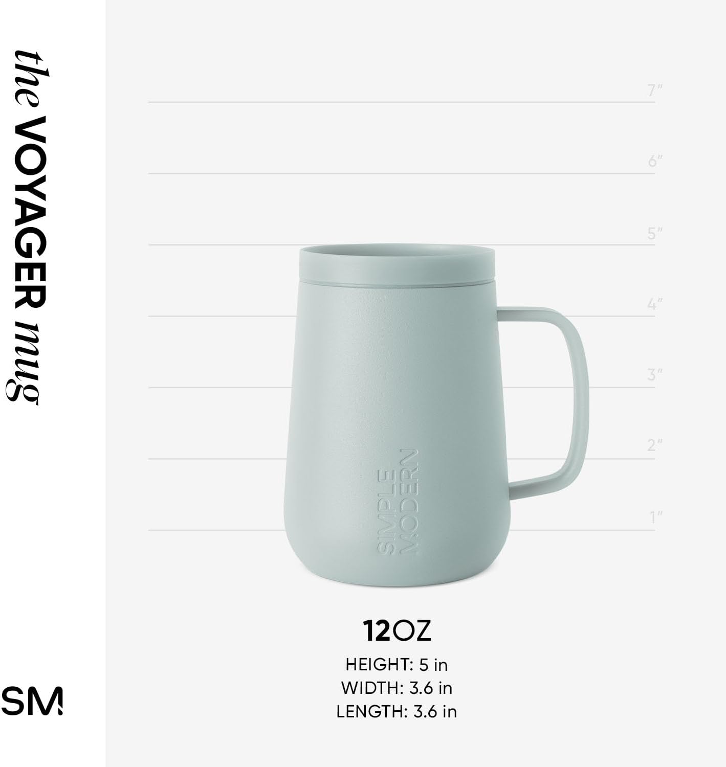 Simple Modern Voyager Signature Mug | Travel Coffee Tumbler with 360° Lid and Handle | Ceramic-Lined Insulated Stainless Steel Iced Cold Brew Cup | 12oz, Blue Dune