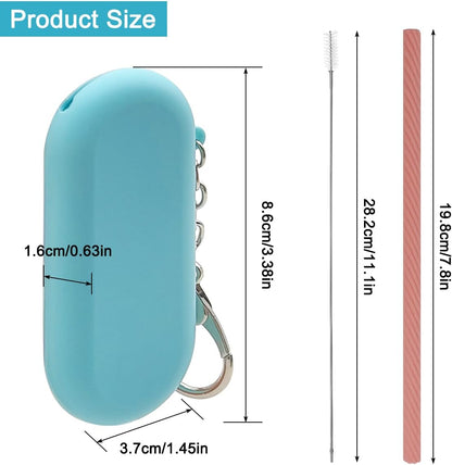 2 Set Silicone Straws with Case, Reusable Travel Straw Cruise Ship Essentials, Foldable Portable Straw + Deep Cleaning Brush + Carry Case with Keychain, for Travel & Party Cold or Hot (Pink & Blue)