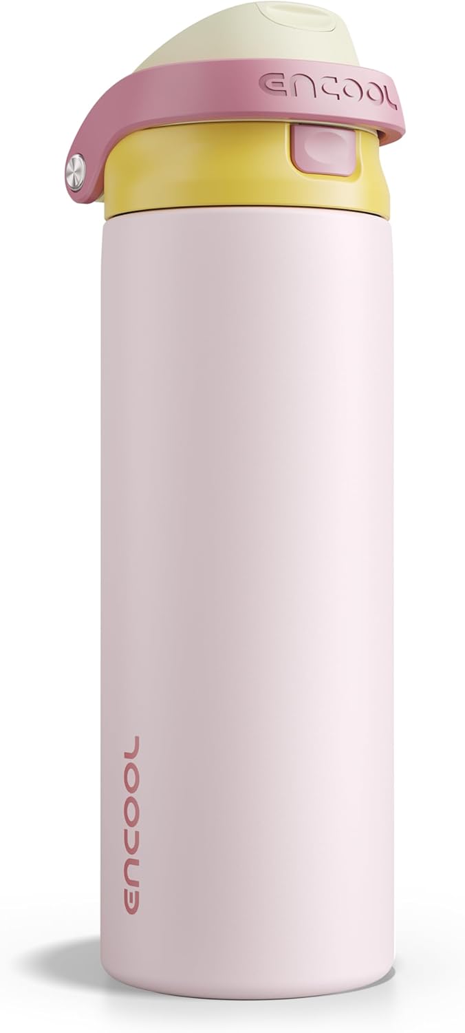 ENCOOL Leakproof Insulated Water Bottle with Straw Dual-Sip Water Bottle Bag-Safe Design for Work, Commute & Gym – Keeps Drinks Cold All Day, 24 oz, Lemonade Pink - Colors B