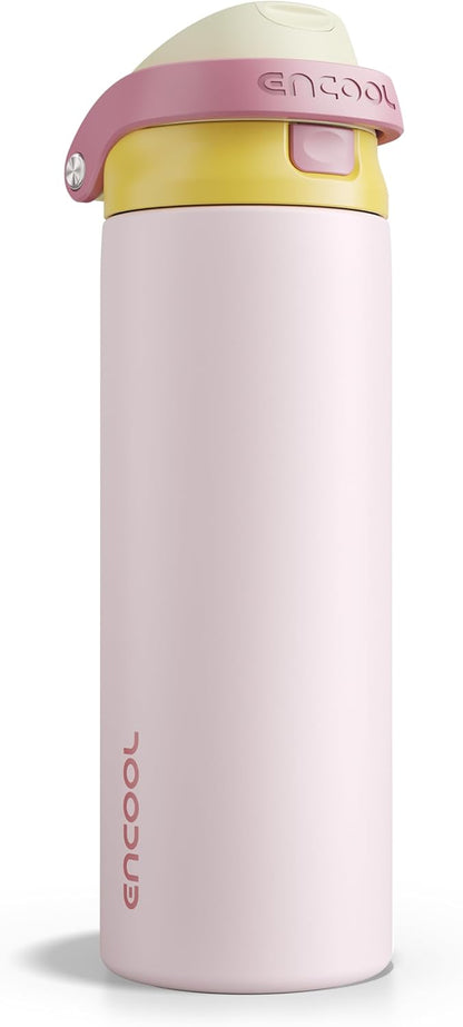 ENCOOL Leakproof Insulated Water Bottle with Straw Dual-Sip Water Bottle Bag-Safe Design for Work, Commute & Gym – Keeps Drinks Cold All Day, 24 oz, Lemonade Pink - Colors B
