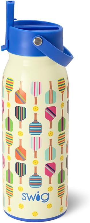 Swig Life 36oz Insulated Water Bottle, Travel Water Bottle with Straw and Lid, Cup Holder Friendly, Stainless Steel (Pickleball)