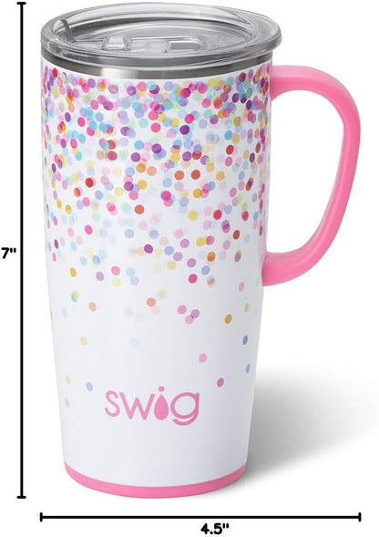 Swig Life 18oz Travel Mug, Insulated Tumbler with Handle and Lid, Cup Holder Friendly, Dishwasher Safe, Stainless Steel, Travel Coffee Cup (Honey Meadow)