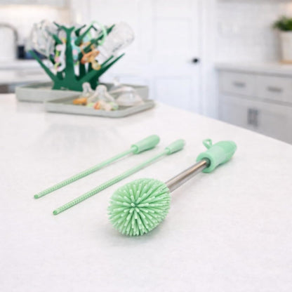 Haakaa Silicone Cleaning Brush Kit – Household Cleaning Brushes for Bottles and Crevices – Food-Grade Silicone: Dishwasher Safe (Brush-Blush)