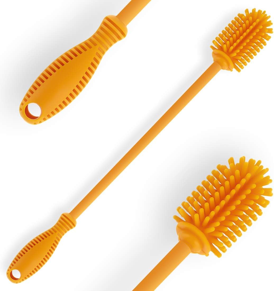 Silicone Bottle Cleaning Brush with Long Handle, 12.5" Water Bottle Cleaner for Baby Bottles, Hydro Flask, Sports Bottle, Vase, Glassware, Perfect for Smaller Diameter Bottle Openings (One Pack)