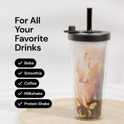 Dodoko Reusable Boba Cup and Straw Boba Tea Cup Bubble Tea Cup Reusable Iced Coffee Cup Cold Coffee Cup Smoothie Cup with Lid and Straw Smoothie Cup to go Smoothie Tumbler 17 oz - Sage Green