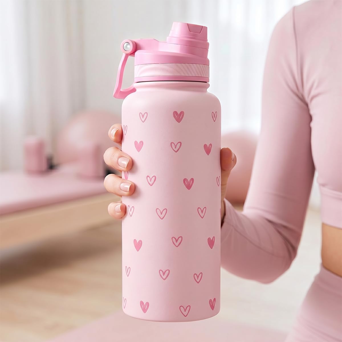 SANDJEST Pickleball Stainless Steel Water Bottle with Strap 32oz, Insulated Bottles with Straw and Spout Lid for Gym Sports Travel Outdoor, Gifts for Women Girls Birthday Christmas