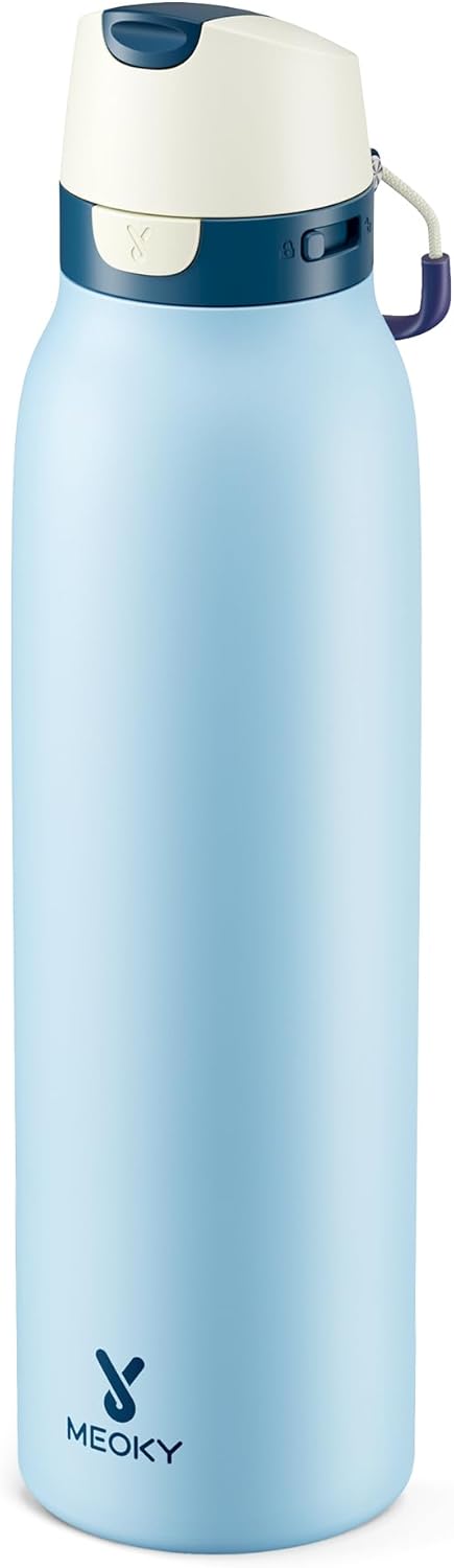 Meoky 24 oz Slim Insulated Water Bottle: Leak Proof Locking Lid, 2-in-1 Straw and Spout, 24 Hours Cold, Top Handle, BPA Free, Stainless Steel Water Bottle for Men Sports Travel Gym, Night