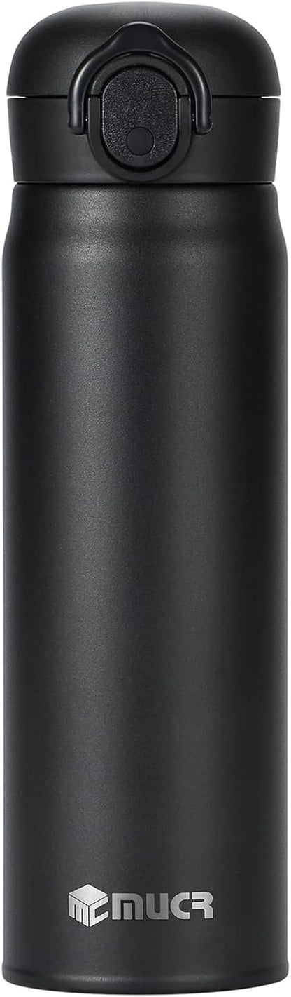 17 oz / 500 ml Insulated Water Bottle, Stainless Steel Thermo Coffee Travel Mug, Thermal Cup with Snap Flip Lid, BPA Free for Hot and Cold Drinking, Black