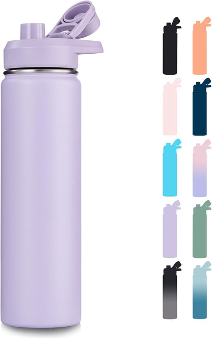 Fijinhom 24 oz Insulated Water Bottle with Handle, 304 Stainless Steel Water Bottles with Wide Mouth, Double Wall Vacuum Sports Water Bottle, BPA Free, Keep Cold and Hot, Black | with Handle