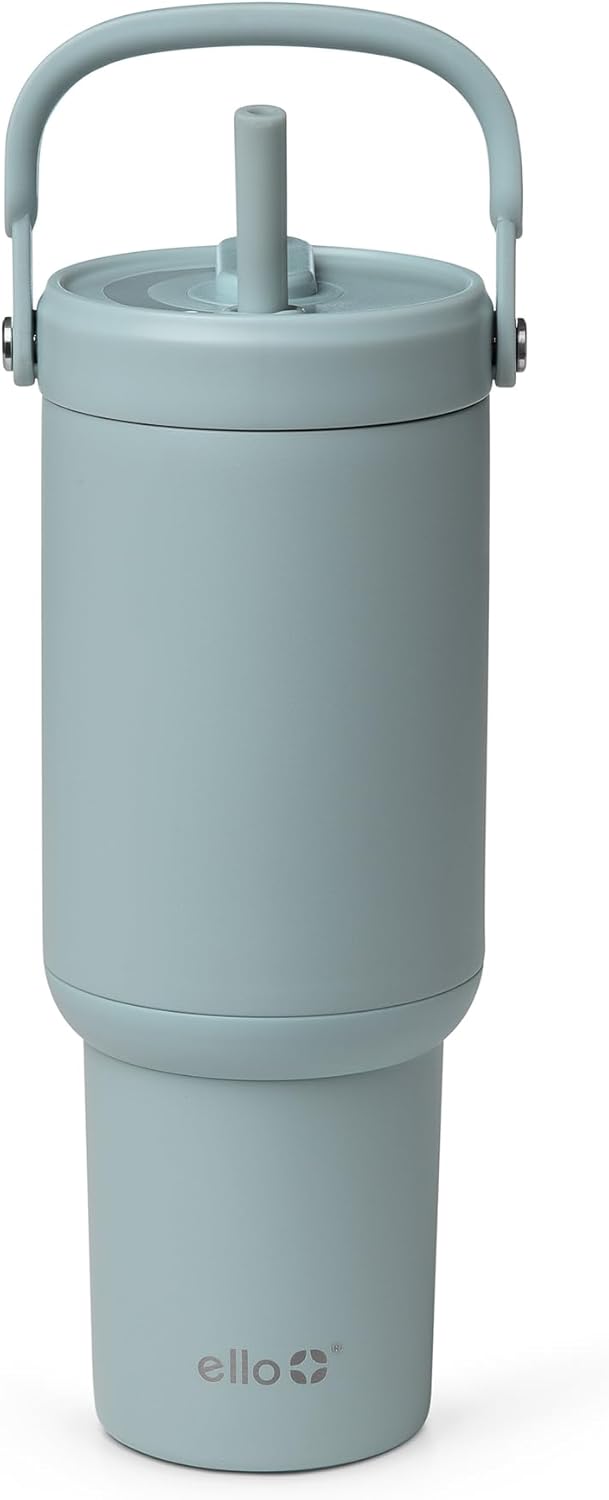 Ello Oasis Go+ 26oz Tumbler with Top Handle and Retracting Straw | Reusable Insulated Stainless Steel Cup, 100% Leakproof Water Bottle, 24 Hours Cold, Cup Holder Friendly For Travel | Wild Rasberry