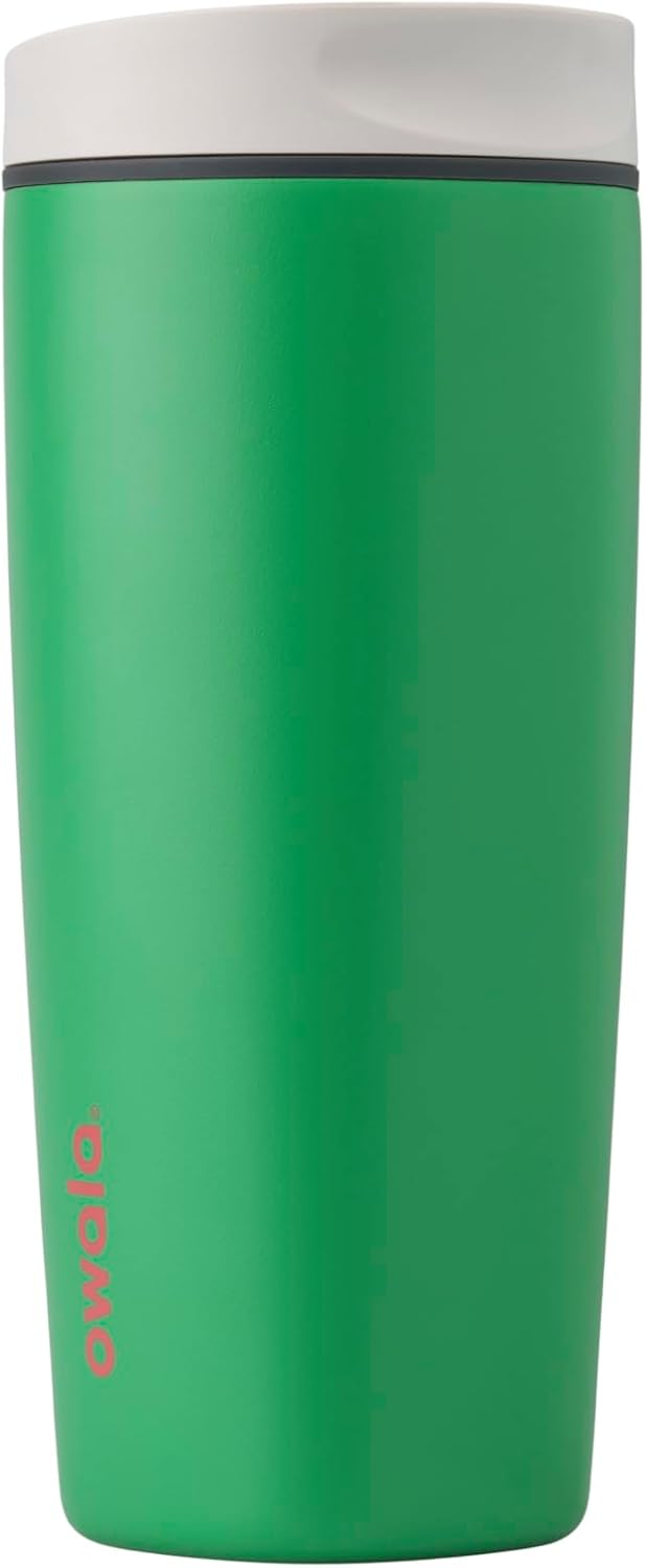 Owala SmoothSip Slider Insulated Stainless Steel Coffee Tumbler, Reusable Iced Coffee Cup, Hot Coffee Travel Mug, BPA Free 20 oz, Grey/Blue (High Dive)