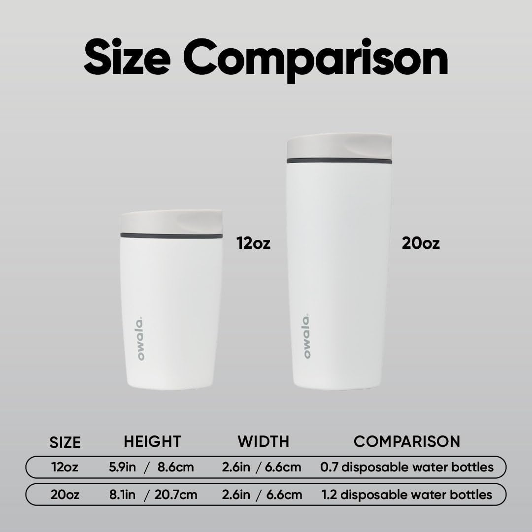Owala SmoothSip Slider Insulated Stainless Steel Coffee Tumbler, Reusable Iced Coffee Cup, Hot Coffee Travel Mug, BPA Free 12 oz, Peachy Keen