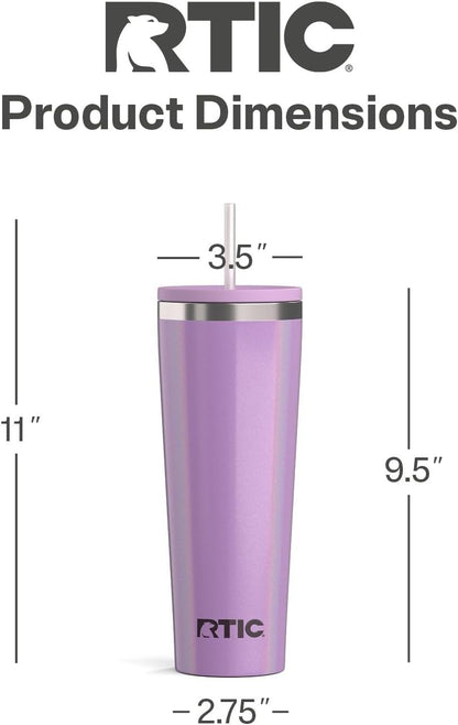 RTIC 20oz Everyday Tumbler Insulated Stainless Steel Portable Travel Coffee Cup with Straw, Ceramic Lining, Spill-Resistant Lid, BPA-Free, Hot and Cold Drink, Beach