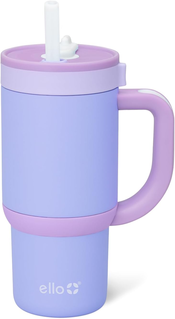Ello Oasis 18oz Kids Tumbler with Handle & Retracting Straw, 100% Leakproof Reusable Insulated Stainless Steel Cup, Gifts for Teens Girls Boys, Keeps cold for 18 Hours, Cup Holder Friendly, Glacier