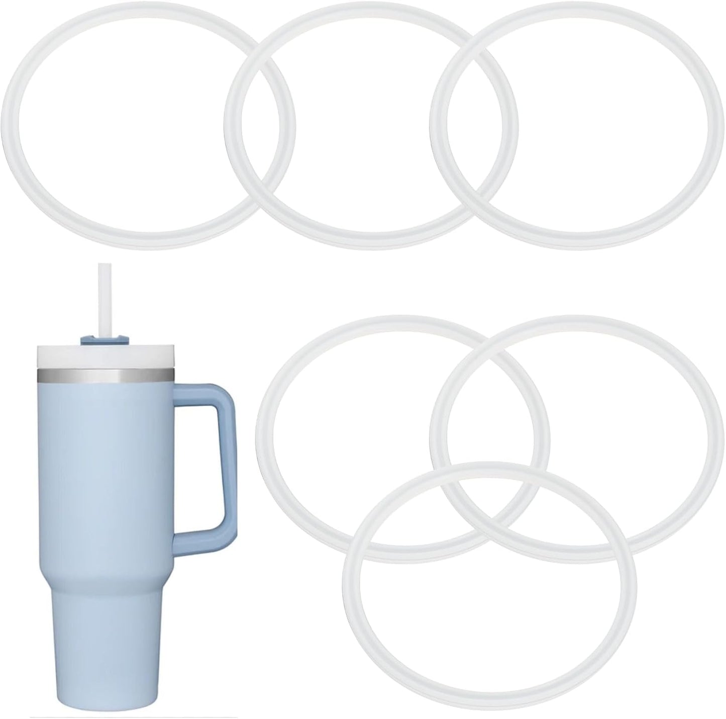 Cup Lid Seal Gasket Replacement Parts 40 oz, Thermos Lid Silicone Seal Ring Not Rubber Compatible with Stanley Quencher H2.0 FlowState Stainless Steel Tumbler Lid 40 oz, 6 Pcs