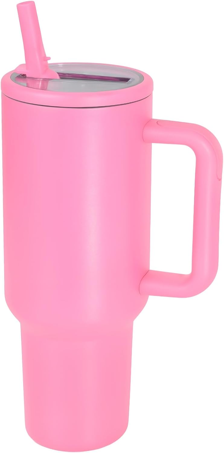 40 oz Insulated Tumbler with Handle,Flip Straw,Lid & Rubber Base Stainless Steel Water Bottle - Leak Proof Vacuum Insulated Mug BPA Free Reusable Travel Cup Gifts for Women/Men (light blue)