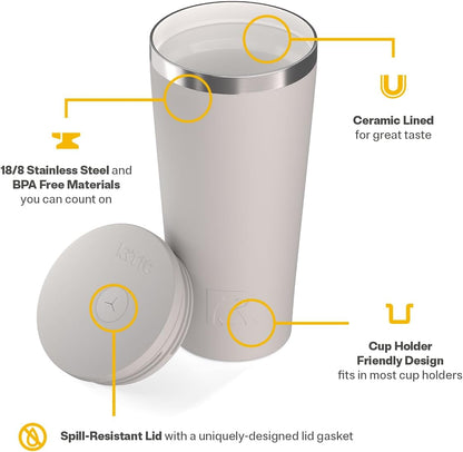 RTIC 20oz Everyday Tumbler Insulated Stainless Steel Portable Travel Coffee Cup with Straw, Ceramic Lining, Spill-Resistant Lid, BPA-Free, Hot and Cold Drink, Beach