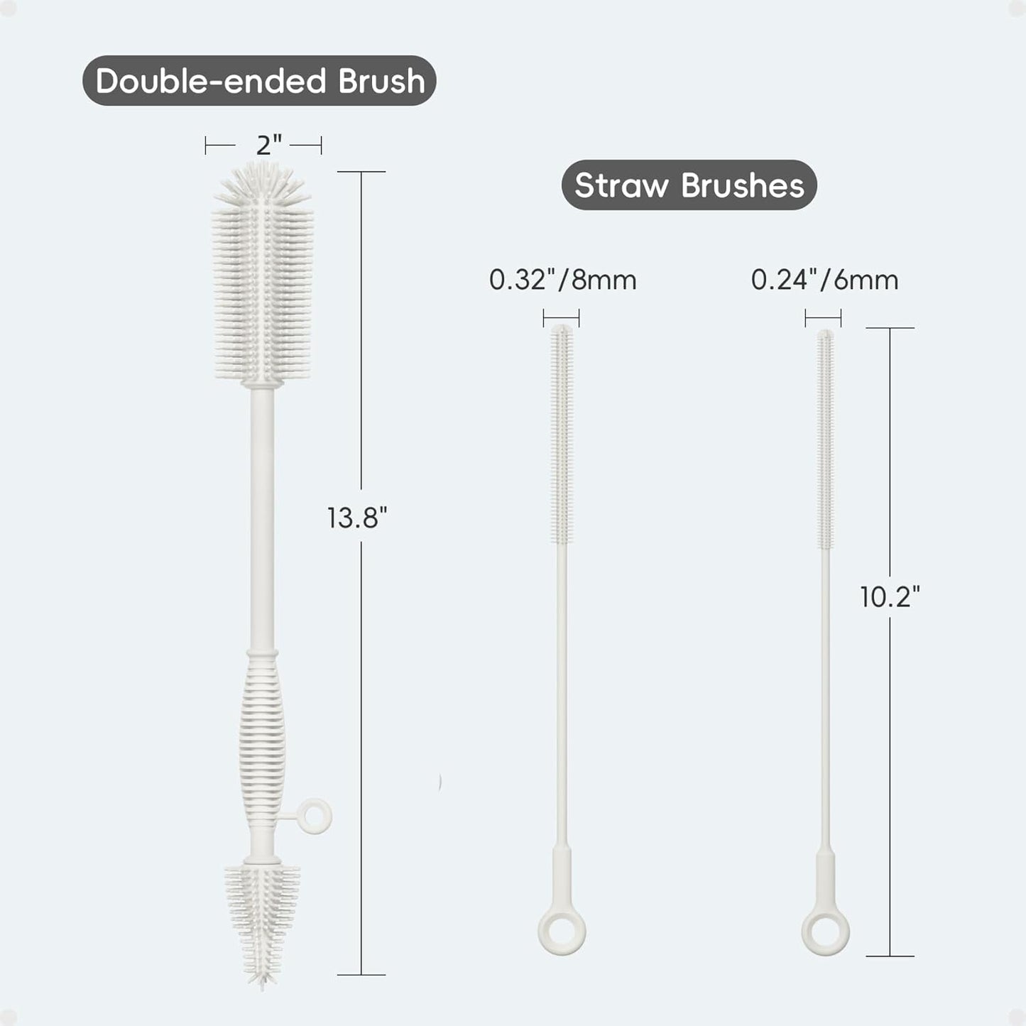 Silicone Cleaning Brush Kit,Water Bottle and Straw Cleaner Brush Set for Tumbler,Baby Bottle,Breast Pump Part,Nipple,Sippy Cup,Glass,Dishwasher Safe,BPA Free,3 Pcs