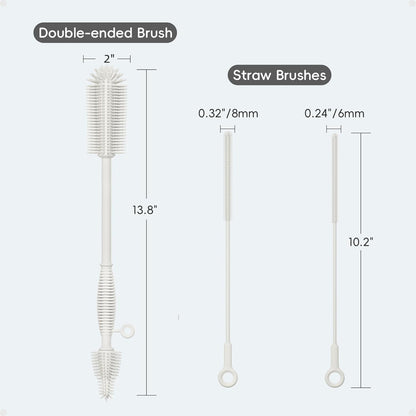 Silicone Cleaning Brush Kit,Water Bottle and Straw Cleaner Brush Set for Tumbler,Baby Bottle,Breast Pump Part,Nipple,Sippy Cup,Glass,Dishwasher Safe,BPA Free,3 Pcs