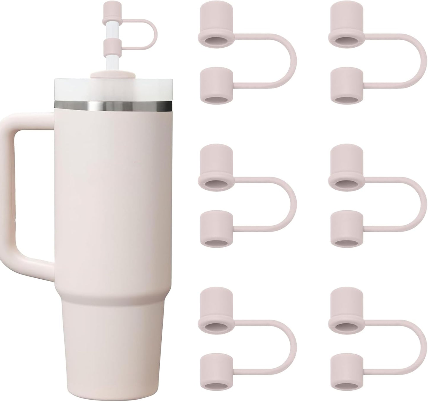 6PCS Silicone Straw Covers Cap Compatible with Stanley Cup 30&40oz Tumbler with Handle 10mm Straw Toppers，Straw Tips Lids Dust-Proof Reusable for Stanley Cup Accessories (White)