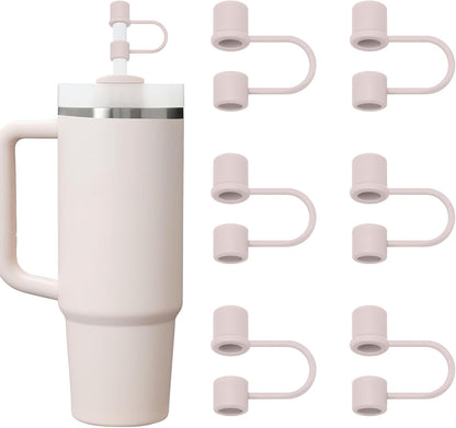 6PCS Silicone Straw Covers Cap Compatible with Stanley Cup 30&40oz Tumbler with Handle 10mm Straw Toppers，Straw Tips Lids Dust-Proof Reusable for Stanley Cup Accessories (White)