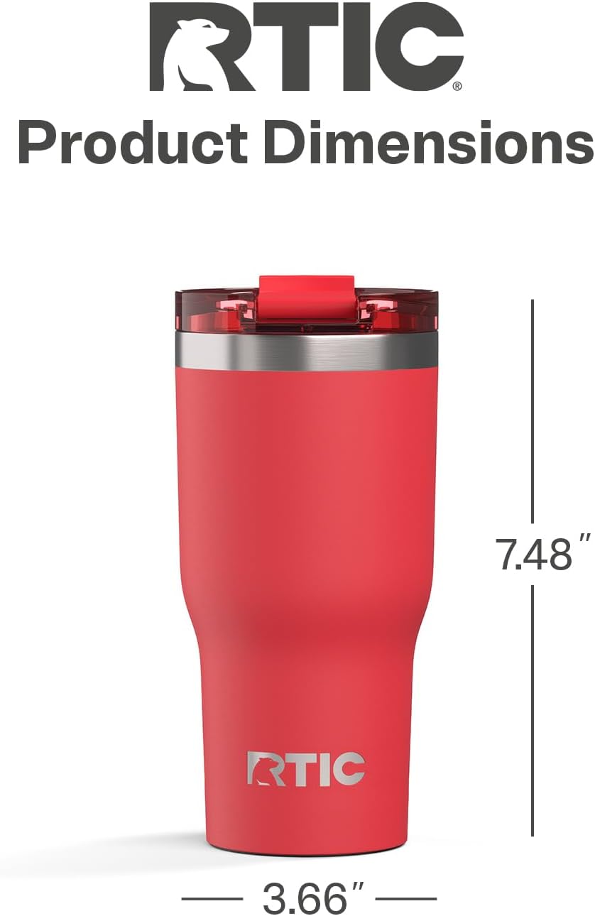 RTIC 20oz Essential Tumbler with Lid, Ceramic Lined, Insulated, Stainless Steel, Metal, Double Wall Vacuum-Insulation, Travel Cup for Iced Coffee, Tea, Hot and Cold Drink, Graphite