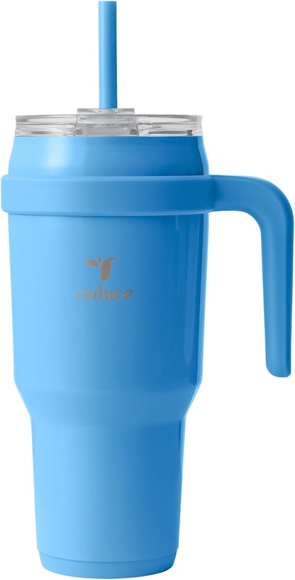 REDUCE 24 oz Stainless Steel Tumbler with Handle - Dual-Wall Vacuum Insulated Travel Mug, Sweat-Proof Lid & Reusable Straw - Keeps Drinks Cold for 24 Hrs, Fits Cupholders, Dishwasher Safe - Lilac Bud