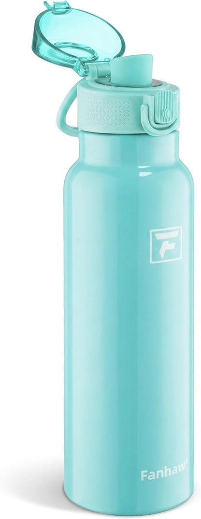 Fanhaw 24 oz Insulated Water Bottle with Soft Silicone Spout Lid, Leakproof Stainless Steel Vacuum Bottle for School, Sports& Daily Use, Kids, Teens& Adults, Back to School Essentials (Pink)