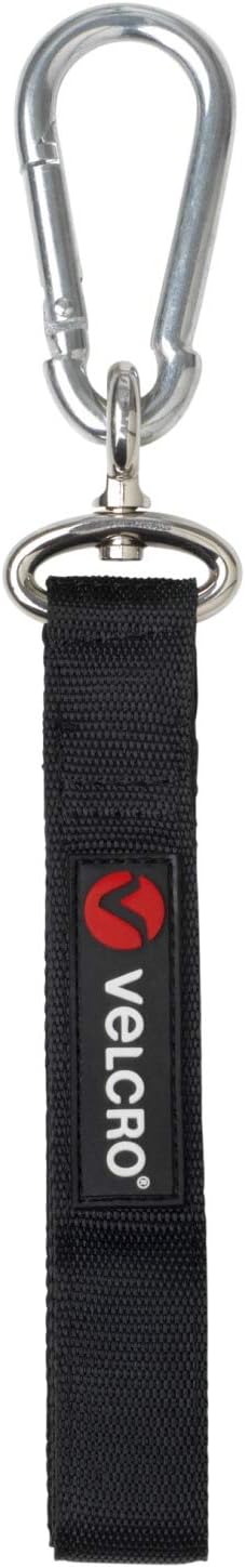 VELCRO Brand VEL-30196-USA Easy Hang Strap with Carabiner Clip Attach Water Bottles and Accessories to Bikes, Bags and more. Organization for Garden, Shed, RV. Extra Small-1Pk, Black